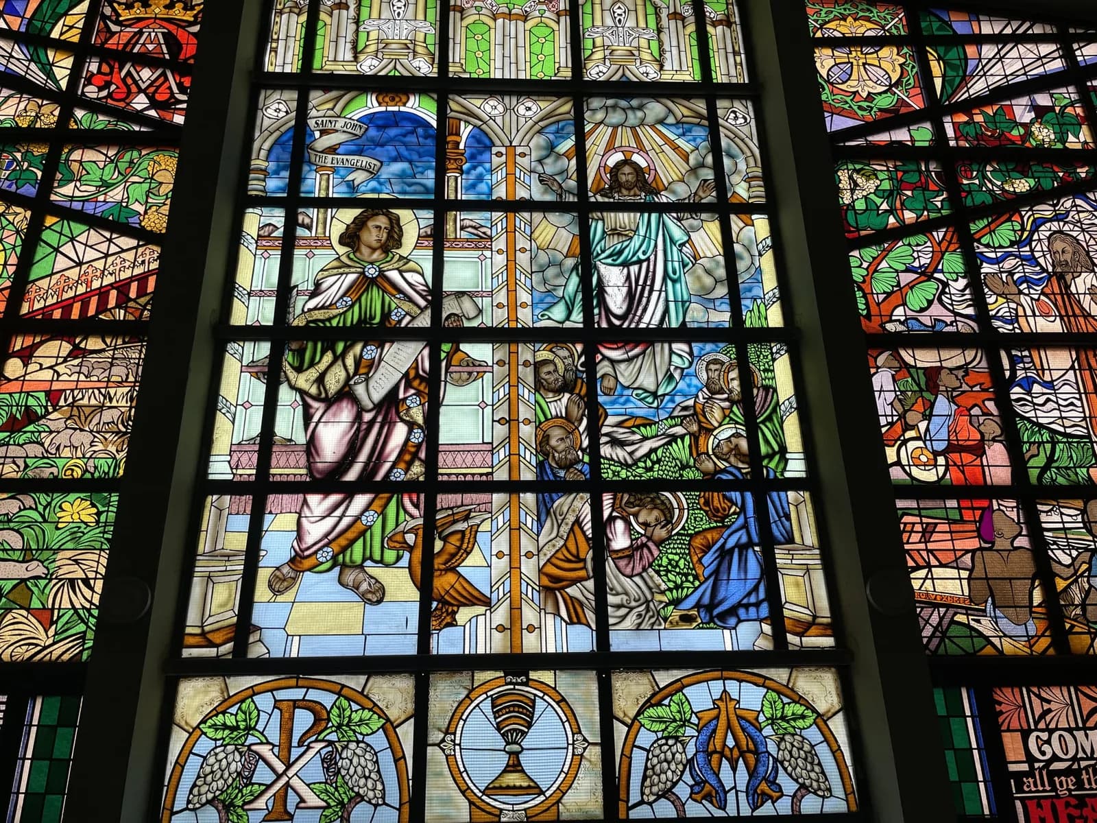 The Resurrection depicted in the stained glass windows of St John's Church
